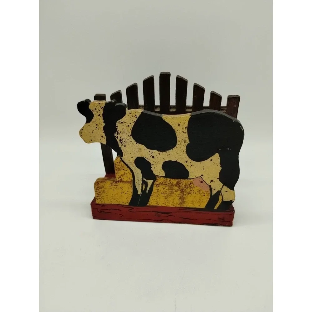 Cow Napkin Holder Wood Primitive Rustic Farmhouse Country Kitchen